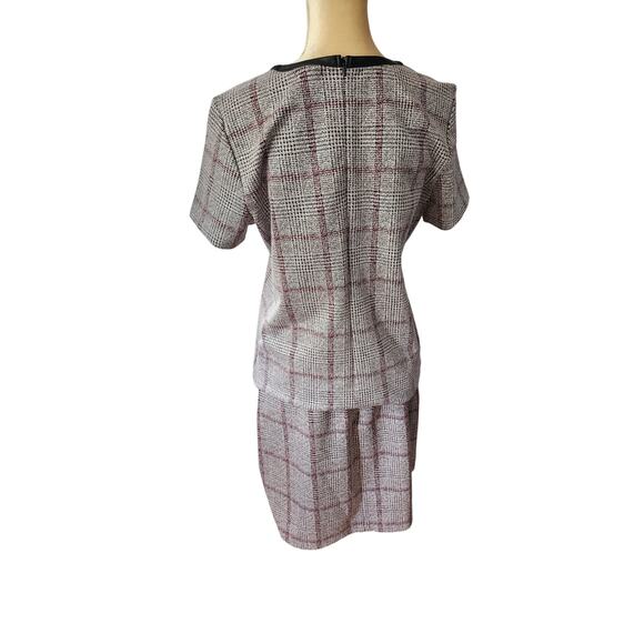 Ann Taylor Houndstooth Plaid Side Button Pencil Skirt Faux Leather Skirt Set 10 - Picture 3 of 8